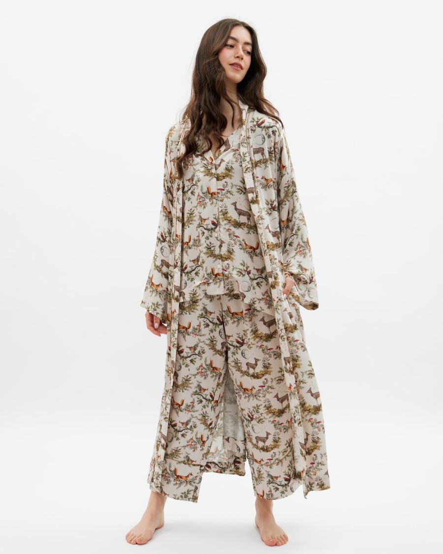 Nachtkleding Fable England | A Night'S Tale Woodland Kimono Kristalgrijs