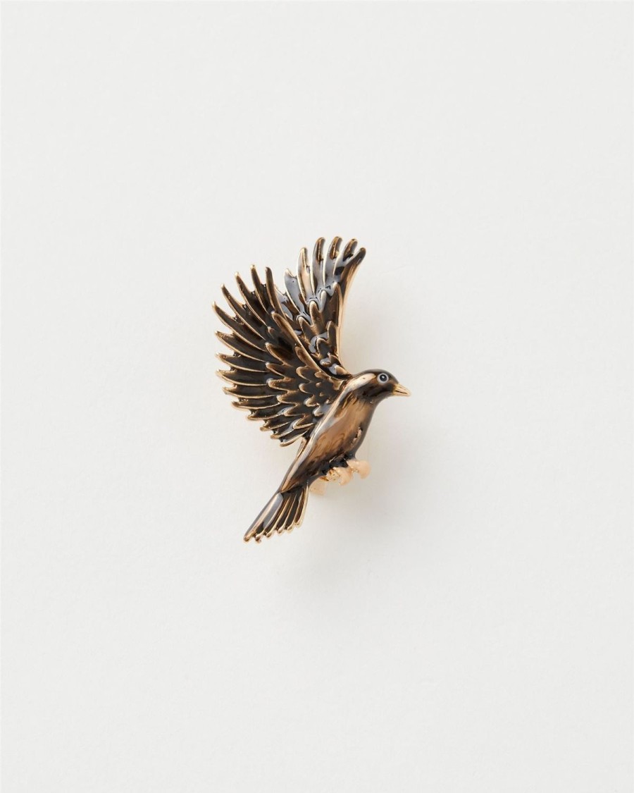 Sieraden Fable England | Emaille Zwarte Vogel Broche