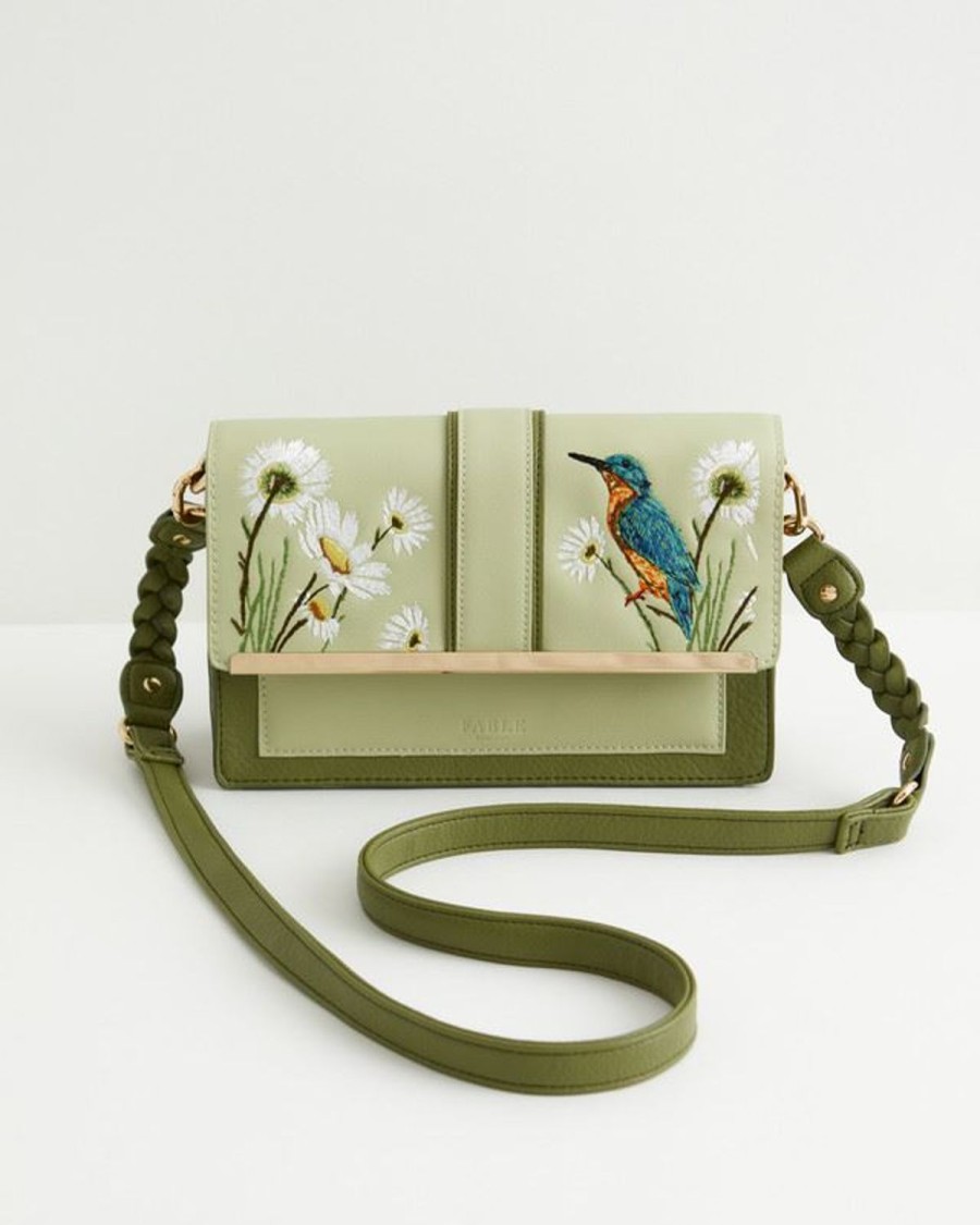 Handtassen Fable England | Geborduurde Kingfisher Crossbodytas